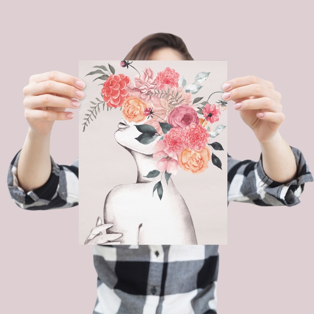 Watercolor Floral Woman Portrait Wall Art Illustration Print Poster Unframed - Picture 7 of 17